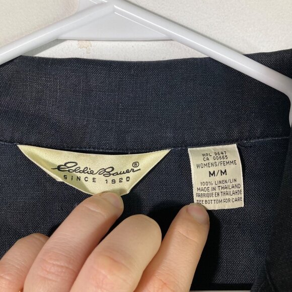 Womens Eddie Bauer Linen Button Dress Sleeveless Pockets Black M - Picture 5 of 5